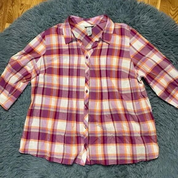 Catherines White Purple Button Down Shirt Size 1X - Picture 1 of 4